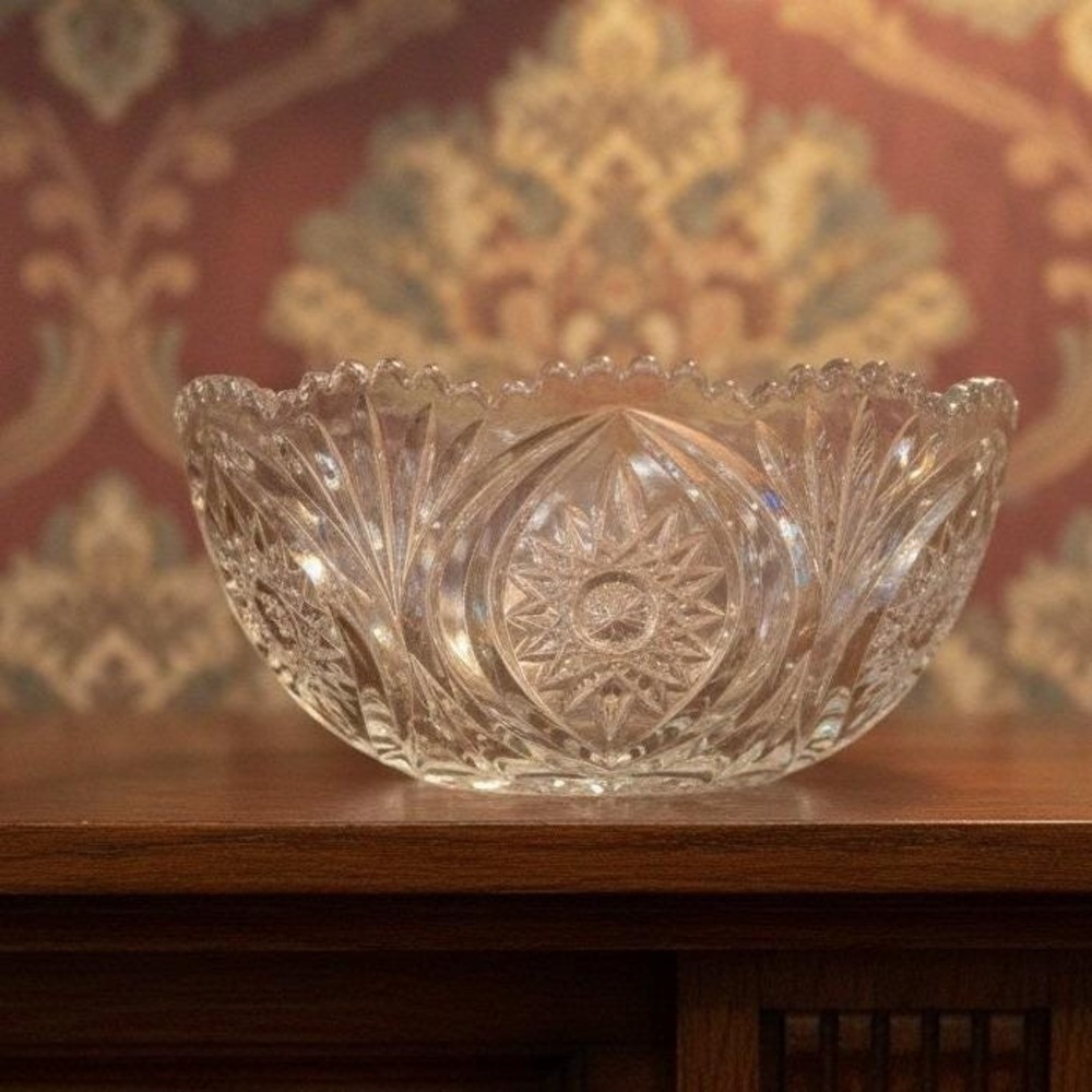 Vintage Nachtmann Bleik Crystal Bowl 24% Lead Germany Sawtooth Rim 8.25"